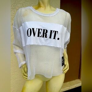 White Mesh cropped'OVER IT.' Top size XL new with tags